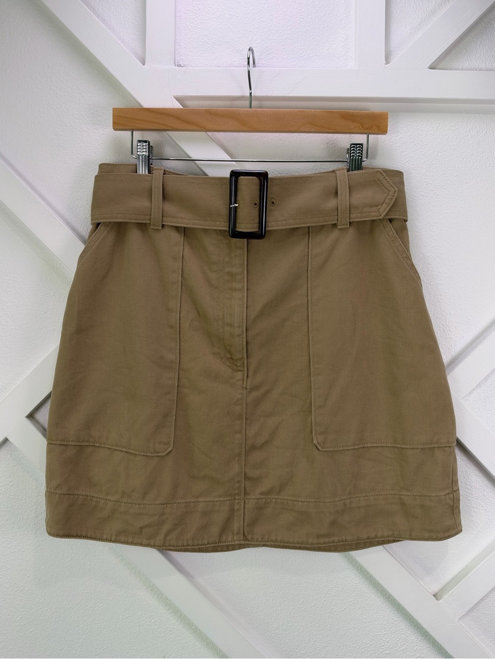 Banana Republic Khaki Belted Utility Mini Skirt Cotton Pockets Size 12